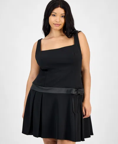 B Darlin Trendy Plus Size Drop-waist Bow Mini Dress In Black