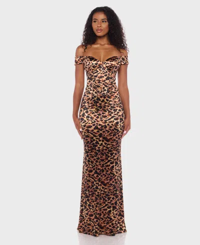 Alex & Sophia Juniors' Animal Print Off-the-shoulder Long Dress In Animal Print
