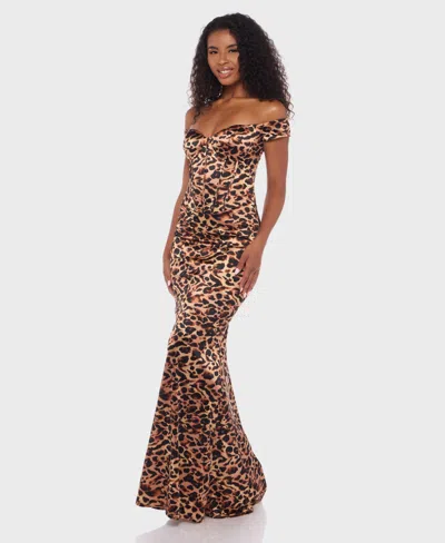 Alex & Sophia Juniors' Animal Print Off-the-shoulder Long Dress In Animal Print