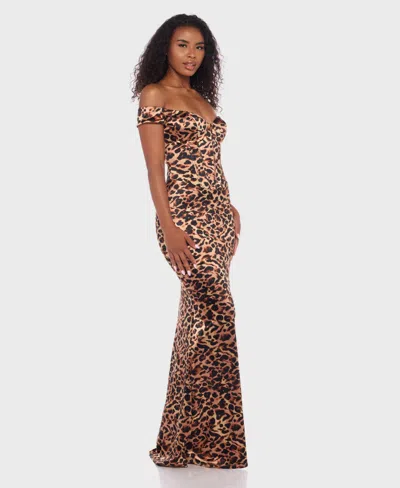Alex & Sophia Juniors' Animal Print Off-the-shoulder Long Dress In Animal Print