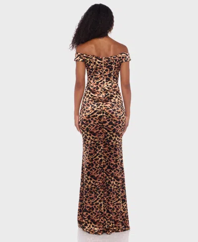 Alex & Sophia Juniors' Animal Print Off-the-shoulder Long Dress In Animal Print