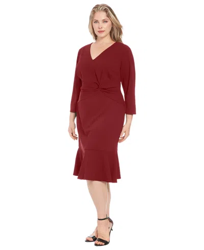 London Times Plus Size Side-knot 3/4-sleeve Dress In Brown