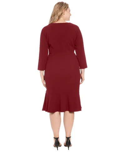London Times Plus Size Side-knot 3/4-sleeve Dress In Brown