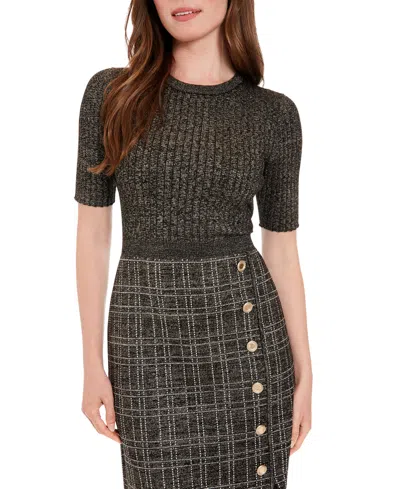 London Times Petite Metallic Rib-knit Tweed Sheath Dress In Gray