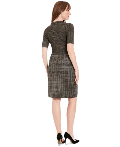 London Times Petite Metallic Rib-knit Tweed Sheath Dress In Gray