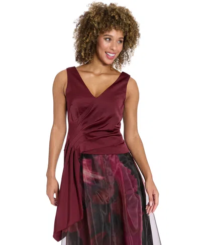 Muse Women'sâ Asymmetrical Pleated V-neck Top In Purple