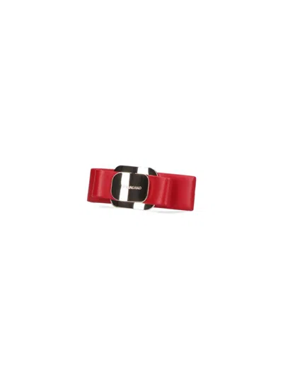 Ferragamo Hair Bow Accessory Metallic Accent Detail In Red