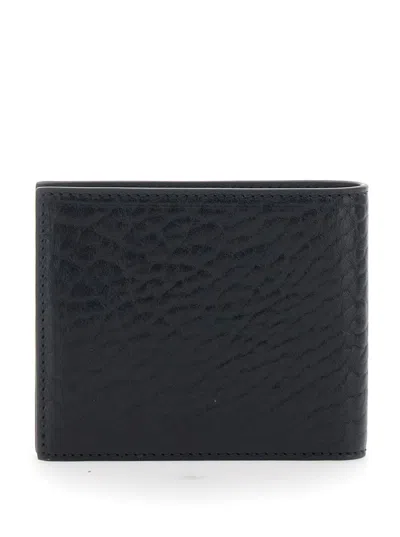 Ferragamo Revival Black Wallet With Gancini Buckle On The Front In Hammered Leather Man In Black