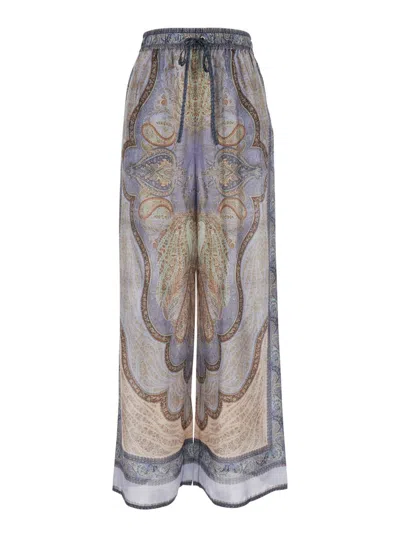 Zimmermann Wanderlust Paisley Relaxed Wide Leg Habutai Silk Drawstring Pants In Multi