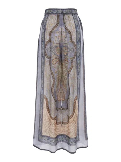 Zimmermann Wanderlust Paisley Relaxed Wide Leg Habutai Silk Drawstring Pants In Multi