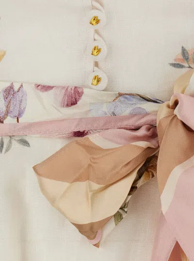 Zimmermann Rebellion Multicolor Midi Dress With Bow Detail On The Front And All-over Floral Print In Linen Woma In Multi