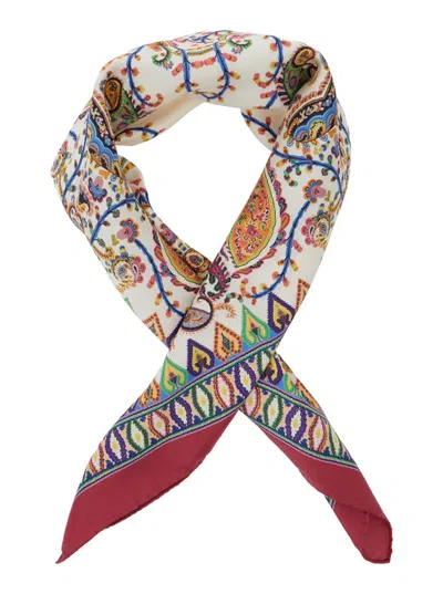 Etro Multicolor Scarf With All-over Paisley Print In Silk Woman In Brown