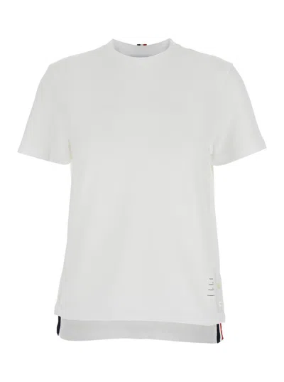 Thom Browne White Crewneck T-shirt With Vertical Rwb Detail On The Rear In Cotton Woman In Red