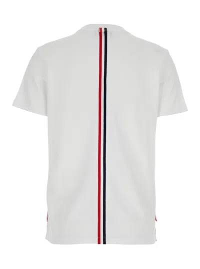 Thom Browne White Crewneck T-shirt With Vertical Rwb Detail On The Rear In Cotton Woman In Red