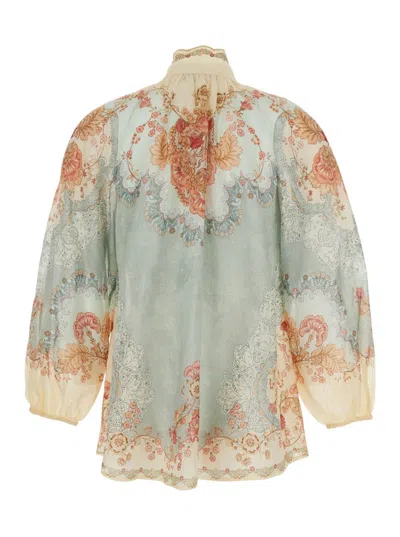 Zimmermann Womens Wallpaper Floral Mint Daylight Balloon-sleeves Woven Blouse Xs In Multi