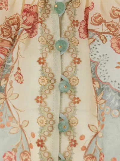 Zimmermann Womens Wallpaper Floral Mint Daylight Balloon-sleeves Woven Blouse Xs In Multi