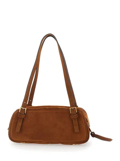 Versace Shoulder Bag Suede Finish Double Handles In Brown