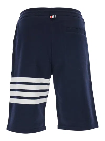 Thom Browne Blue Shorts With Drawstring Waist And Maxi 4-bar Logo In Cotton Man In Blue