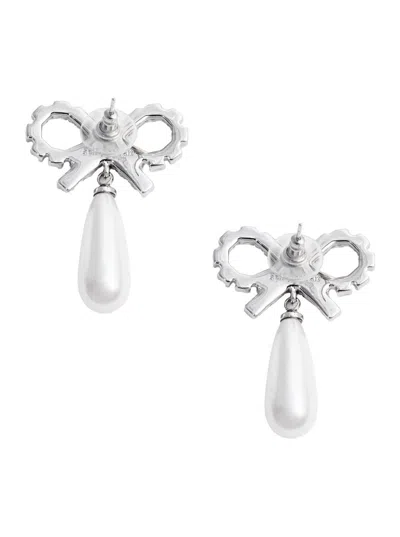 Self-portrait Bow Pearl-embellishment Earrings In Silver