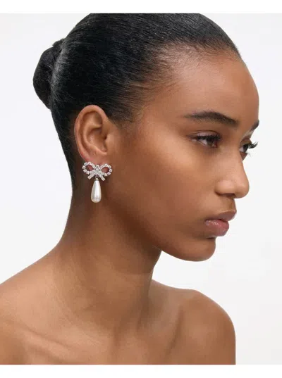 Self-portrait Bow Pearl-embellishment Earrings In Silver