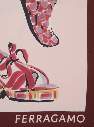 Ferragamo Multicolor Scarf With All-over Print And Logo Lettering In Silk Woman In Pink