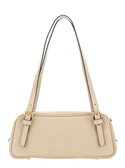 Versace Tag Bowling White Shoulder Bag With Metallic Logo Lettering And Medusa Head Pendant In Leather Woman In White