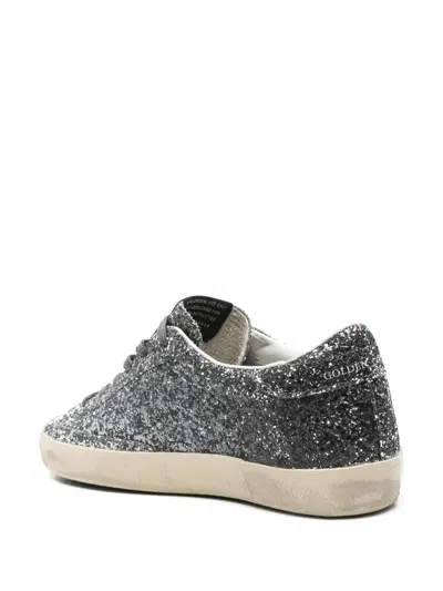 Golden Goose Super Star Glitter Sneakers In Silver And Black Color In Silver