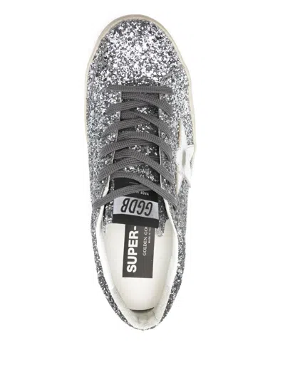 Golden Goose Super Star Glitter Sneakers In Silver And Black Color In Silver