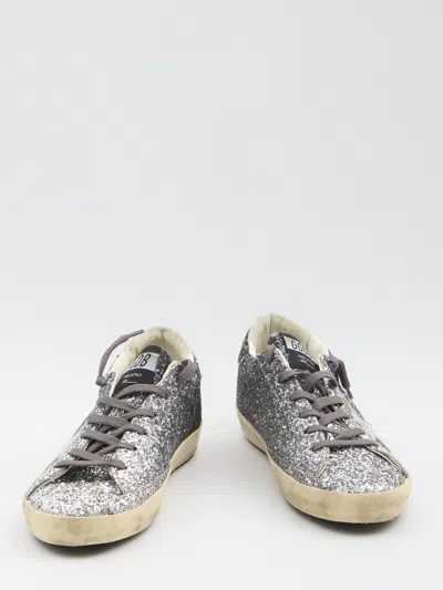 Golden Goose Super Star Glitter Sneakers In Silver And Black Color In Silver