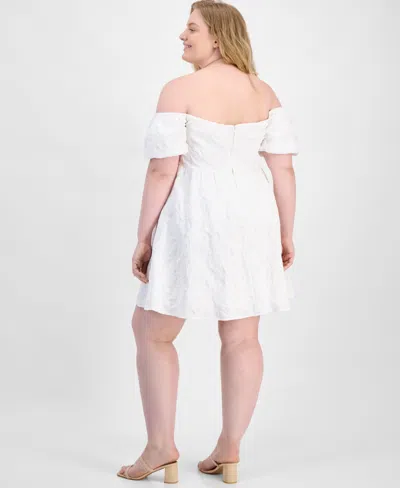 Seni & Cade Plus Size Off-the-shoulder Jacquard Fit & Flare Dress In White