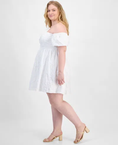 Seni & Cade Plus Size Off-the-shoulder Jacquard Fit & Flare Dress In White
