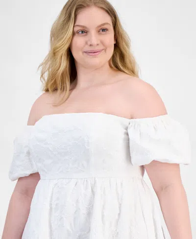 Seni & Cade Plus Size Off-the-shoulder Jacquard Fit & Flare Dress In White