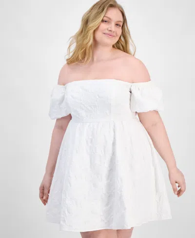 Seni & Cade Plus Size Off-the-shoulder Jacquard Fit & Flare Dress In White