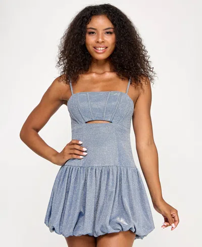 City Studios Juniors' Sleeveless Glitter Fit & Flare Dress In Blue
