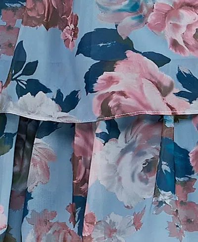 Seni & Cade Juniors' Printed Mock-neck Trapeze Dress In Blue