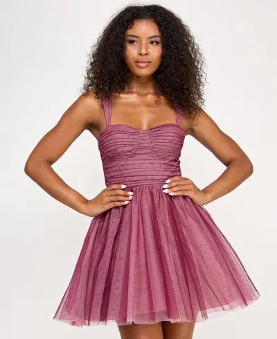 Seni & Cade Juniors' Sweetheart Neck Short Dress In Pink