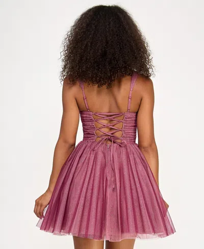 Seni & Cade Juniors' Sweetheart Neck Short Dress In Pink