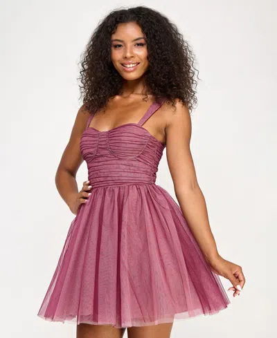 Seni & Cade Juniors' Sweetheart Neck Short Dress In Pink