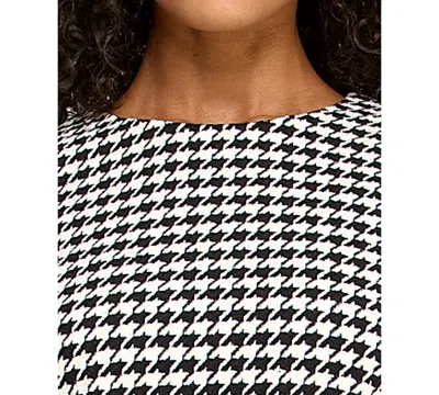 Seni & Cade Juniors' Houndstooth Blazer Pleated Crewneck Dress In White