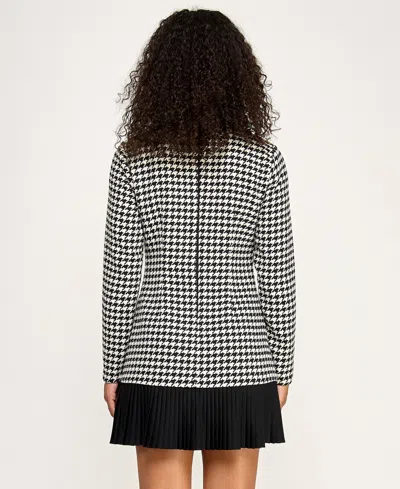 Seni & Cade Juniors' Houndstooth Blazer Pleated Crewneck Dress In White