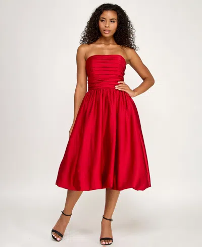 Seni & Cade Juniors' Bubble Strapless Midi Dress In Red