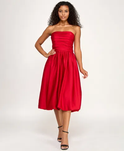Seni & Cade Juniors' Bubble Strapless Midi Dress In Red