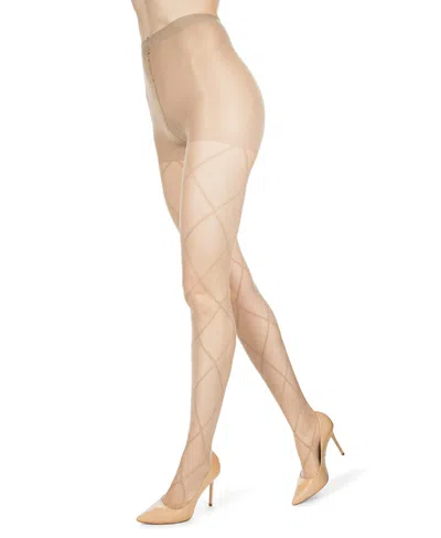 Memoi Women's Diamond Patterned Fashion Sheer Tights Me-107 In Neutral