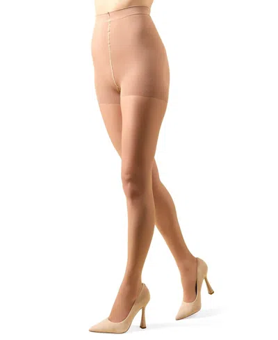 Memoi Women's Cotton On Top Crystal Sheer 12 Denier Pantyhose In Brown