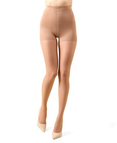 Memoi Women's Cotton On Top Crystal Sheer 12 Denier Pantyhose In Brown