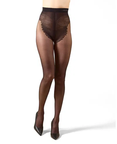 Memoi Women's Crystal Sheer 12 Denier High-cut Bikini Pantyhose In Black