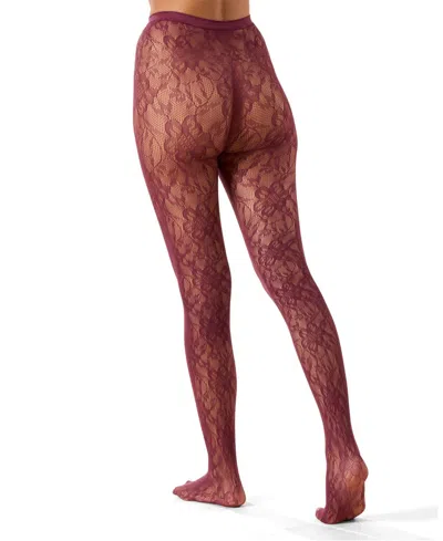Memoi Women's "blooming Floral" Fashion Net Tights In Burgundy
