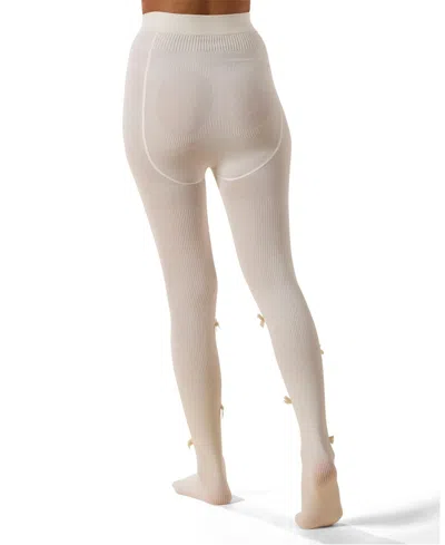 Memoi Women's Ribbed Velvety-bow-trimmed Cotton Blend Tights In White