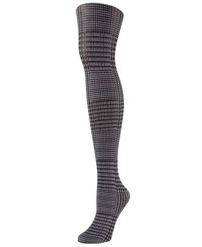 Memoi Women's Glen Plaid Pattern Opaque Tights In Black