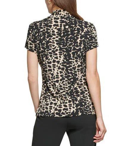 Dkny Petite Animal-print Draped Surplice Blouse, Created For Macy's In Black